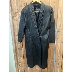Vintage Otello Pelle Italian Leather Coat Original Label Long Trench Jacket